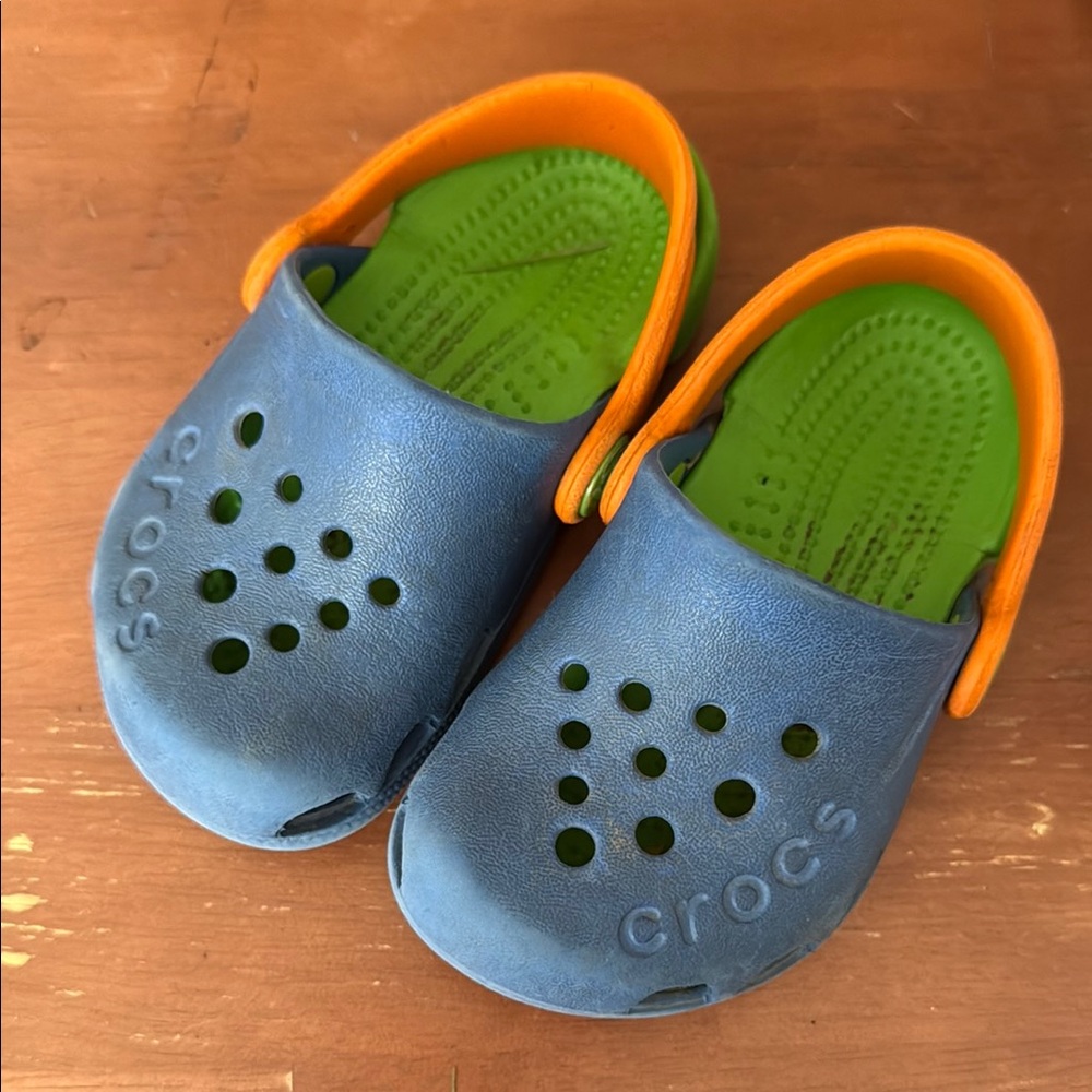 Crocs Kids Blue and Orange Clogs